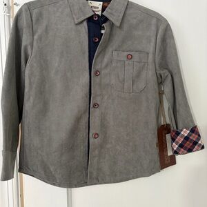 Classic Gray and Navy Kids Faux Suede Button-Down Shirt